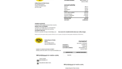 Holland BPW Utility Bill Word And PDF Template