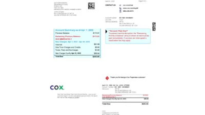 USA COX Digital Cable Television Utility Bill Word And PDF Template (2 Pages)