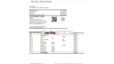 South Sudan Ecobank Bank Statement Template