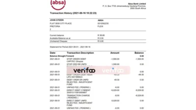 South Africa ABSA Bank Statement Word And PDF Template (9 page)