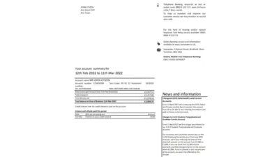 United Kingdom Santander Bank Statement Word And PDF Template (3 Pages) Version 2