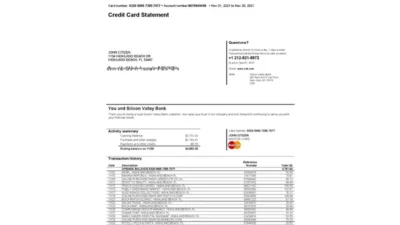 USA Florida Silicon Valley Bank Credit Card Statement Template