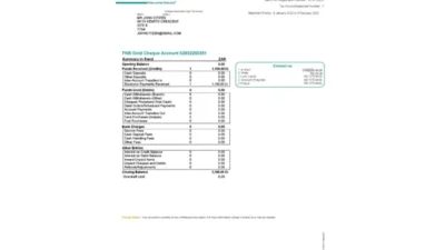 South Africa First National Bank (FNB) Bank Statement Word And PDF Template (2 pages)