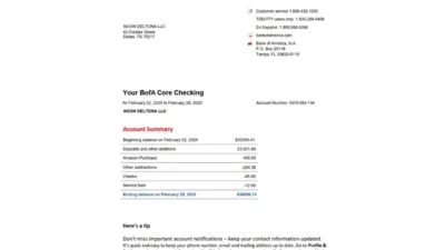 US Bank OF America (BOA) Statement Template (version 2025)