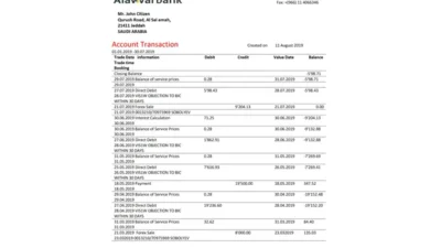 Saudi Arabia Alawwal Bank Statement Template