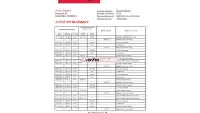 Norway Bank Norwegian AS Bank Statement Template