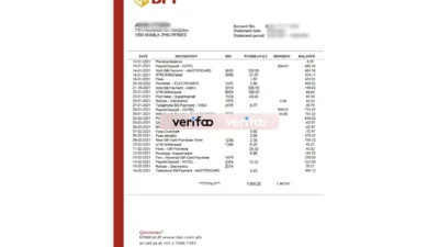 Philippines Bank of the Philippine Islands proof of address bank statement template