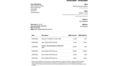 UK Monzo Business Bank Statement Word And PDF Template (2024 Version)