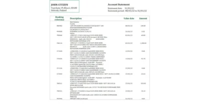 Finland Aland Bank statement template