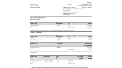 Germany Citibank bank account statement template