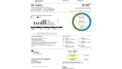 USA Louisiana Entergy Utility Bill Word And PDF Template