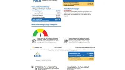 Tennessee NES Electricity Statement Template in word and pdf format