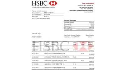 France HSBC Bank Statement Template (Version 2)
