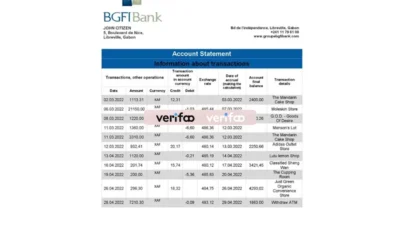 Gabon BGFI Bank Statement Word And PDF Template