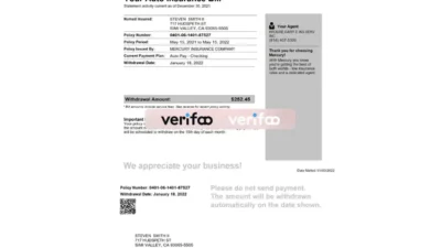 Mercury Auto Insurance Bill template