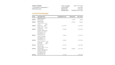 Spain Bankinter Bank Statement Excel And PDF Template