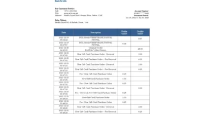 United Arab Emirates MCB Bank Statement Word And PDF Template