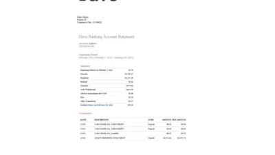 USA Dave Bank Account Statement Word And PDF Template (5 pages)