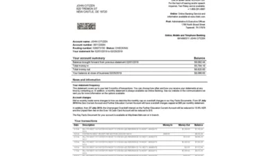 USA First Century Bank Word And PDF Statement Template