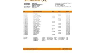 Senegal Banque Atlantique Bank Statement Template in Word and PDF Format