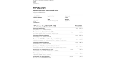 UK wise Statement Template in Word And PDF Format (April 2024)