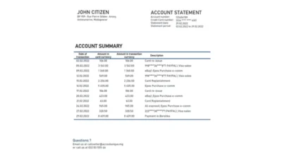 Madagascar Acces Banque Bank Statement Template
