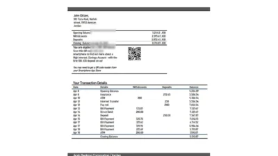 Jordan ABC Bank statement template