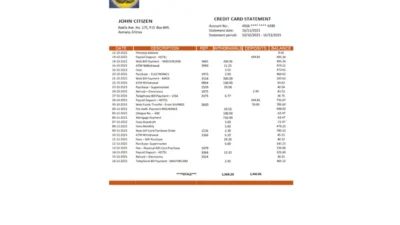 Eritrea Housing and Commerce bank statement template