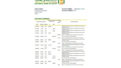Egypt National Bank of Egypt bank statement easy to fill template
