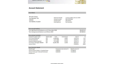 Central Bank of Ecuador proof of address bank statement template