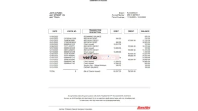 Philippines Asia United Bank (AUB) account statement Word and PDF template