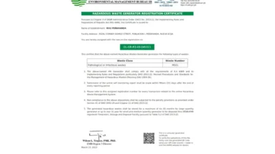 Philippines Department of Environment and Natural Resources Hazardous Waste Generator Registration Certificate Word And PDF Template