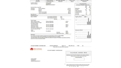 USA Michigan Gas Utilities Utility Bill Word And PDF Template