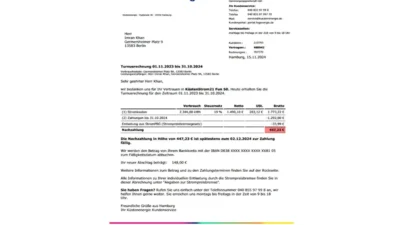 Germany Küstenenergie Electricity Bill Template in word and pdf format