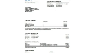 Mexico BBVA Bank Statement Template in word and pdf format