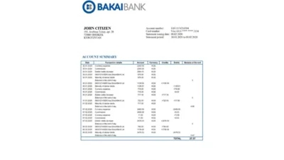 Kyrgyzstan OJSC Bakai Bank Statement Word And PDF Template