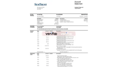 USA SunTrust Bank Statement Word And PDF Template (2 pages)
