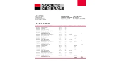 France Societe Generale Bank Statement Template