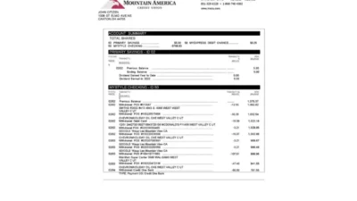 USA Mountain America Credit Union Bank Statement Word Aand PDF Template (6 pages)