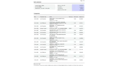 United Kingdom Tide Bank Statement Template in Word and PDF Format