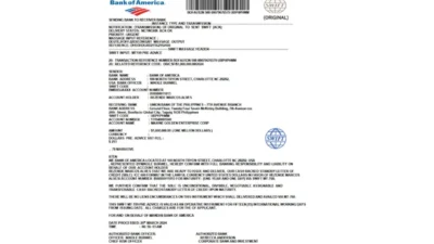 US Bank of America Swift Message Template