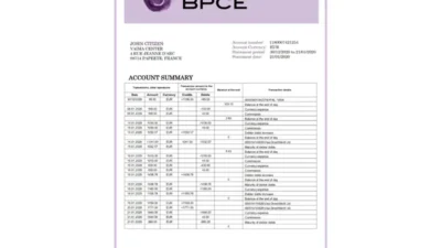 France Groupe BPCE Bank Statement Template