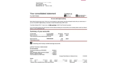 USA Washington BB&T Bank Statement Word And PDF Template (5 pages)