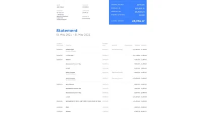 United Kingdom Monese Bank Statement Word And PDF Template (2 pages)