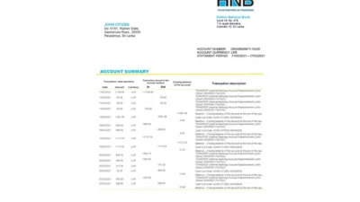 Sri Lanka Hatton National Bank Statement Template