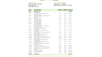 USA Massachusetts Radius Bank Statement Excel and PDF Template