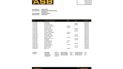 New Zealand ASB Statement Template In Word And PDF Format