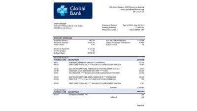 Liberia Global Bank Statement Template