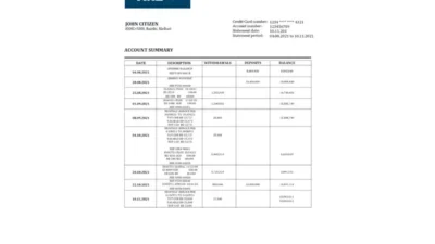 Kiribati ANZ Bank Statement Template