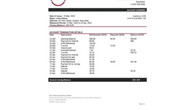 Seychelles ABSA Bank Statement Template